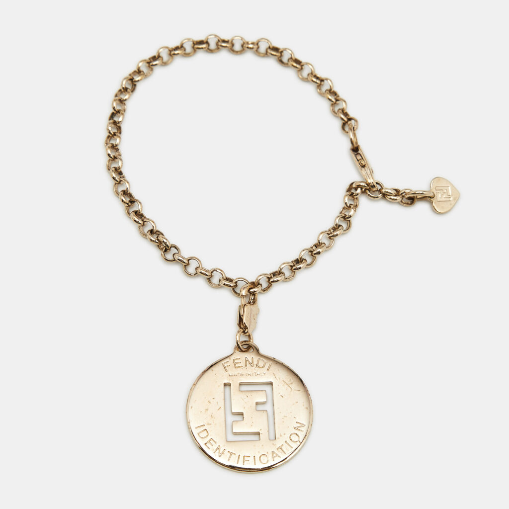 luxury-women-fendi-used-accessories-p1166869-002 Fendi FF Identification Charm Gold Tone Bracelet