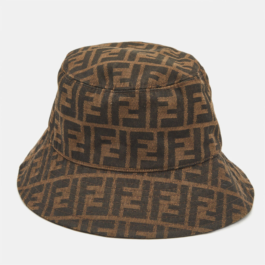 luxury-women-fendi-used-accessories-p1168939-003 Fendi Vintage Brown Zucca Jacquard Bucket Hat