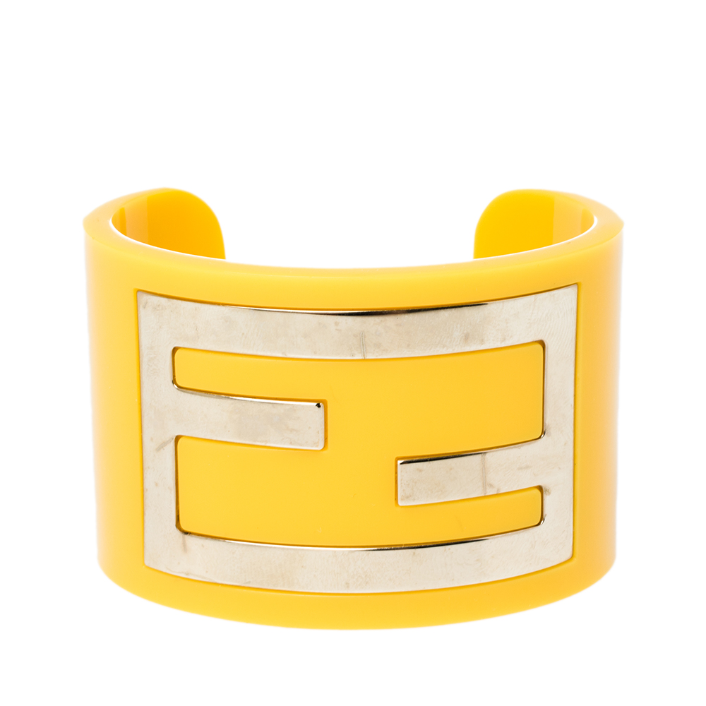 luxury-women-fendi-used-accessories-p445255-005 Fendi Yellow Resin Zucca Cuff Bracelet
