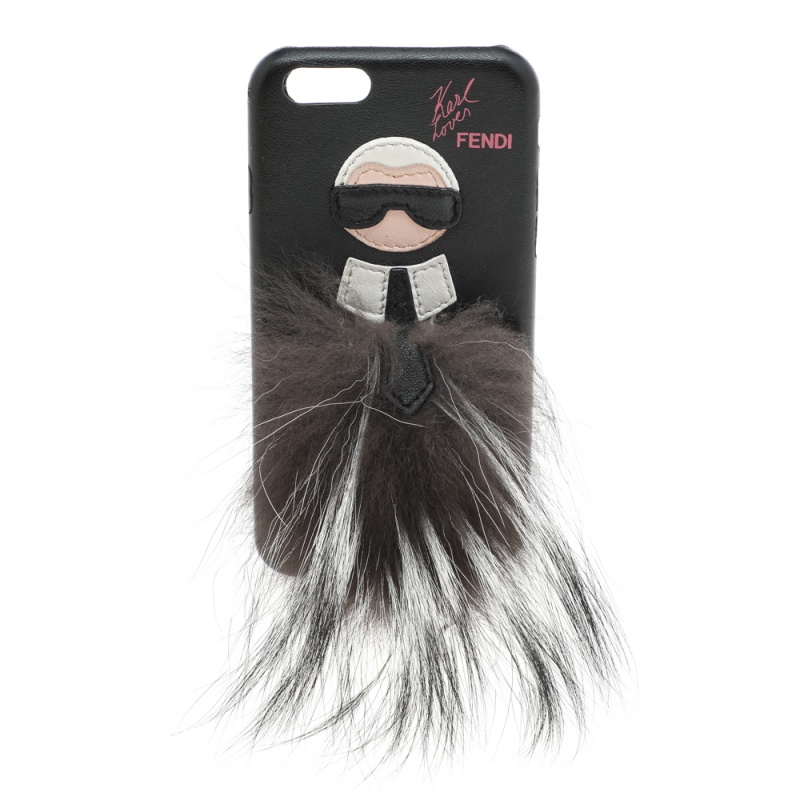 luxury-women-fendi-used-accessories-p598198-1645771799-006-1 Fendi Black Leather and Fox Fur Karlito iPhone 6 Case