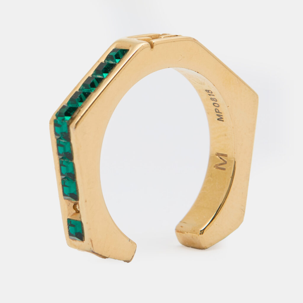 luxury-women-fendi-used-accessories-p732365-004 Fendi Gold Tone & Green Crystal Studded Baguette Ring Size 54