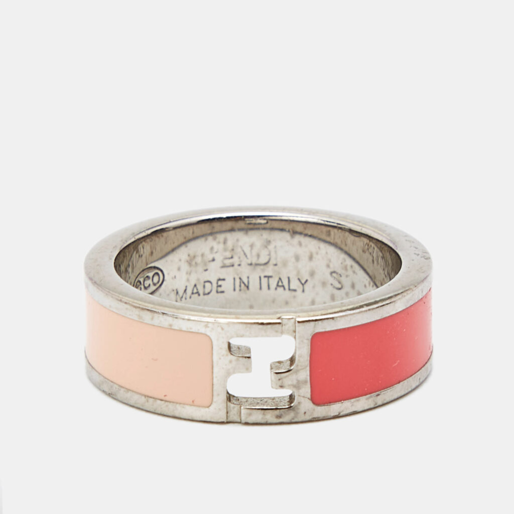luxury-women-fendi-used-accessories-p798097-001 Fendi Fendista Bicolor Enamel Silver Tone Ring Size 51