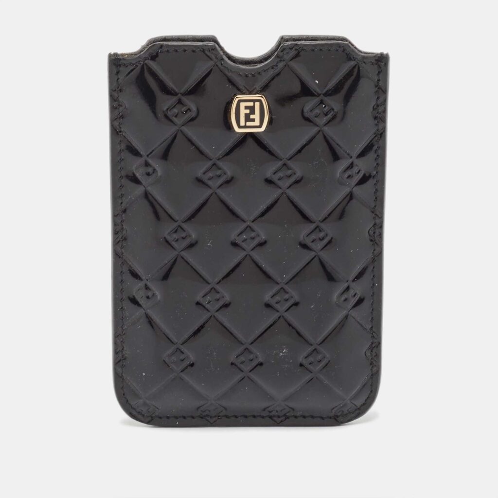 luxury-women-fendi-used-accessories-p901981-002 Fendi Black Embossed Patent Leather Fendilicious Phone Cover