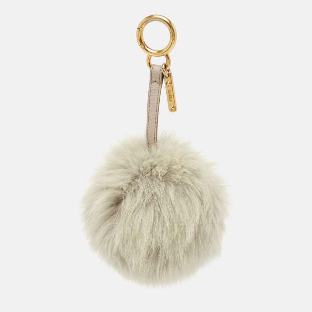 luxury-women-fendi-used-accessories-p976087-001 Fendi Grey Fur and Leather Pom Pom Bag Charm