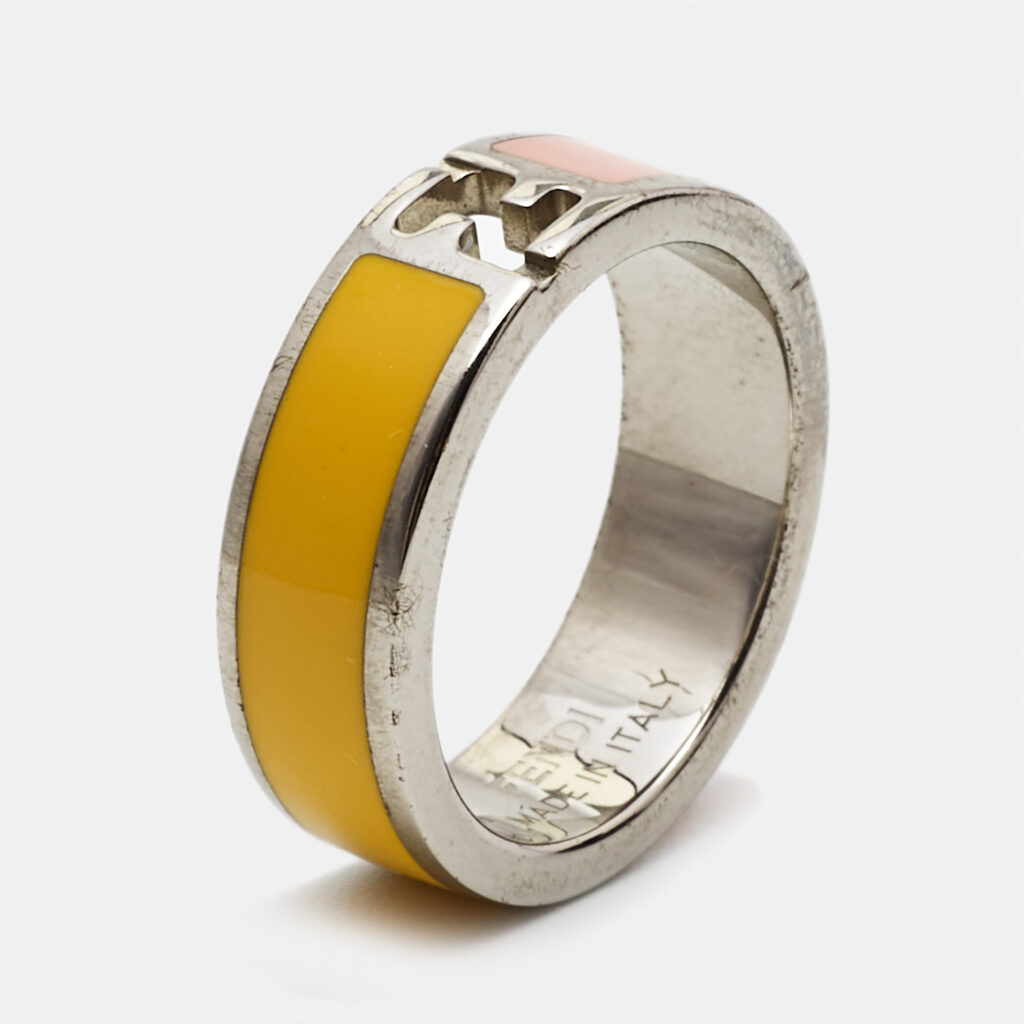 luxury-women-fendi-used-accessories-p980430-004 Fendi Fendista Bicolor Enamel Silver Tone Ring Size 55