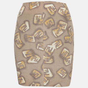 Fendi Grey Logo Monogram Printed Silk Mini Skirt M