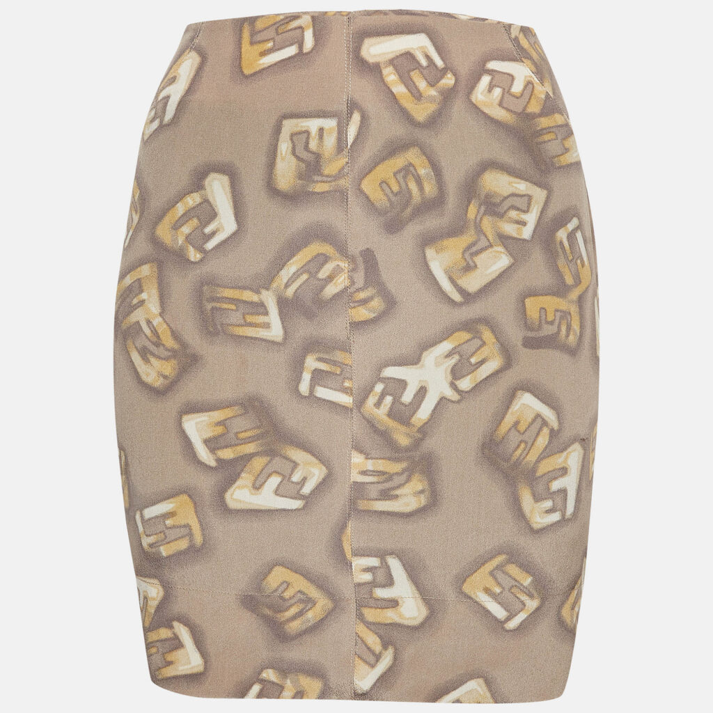 luxury-women-fendi-used-clothes-p1008946-002 Fendi Grey Logo Monogram Printed Silk Mini Skirt M