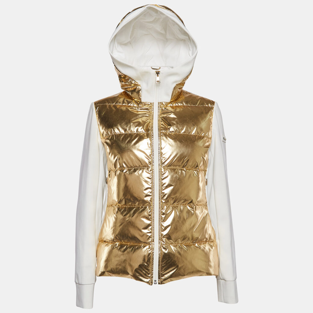 luxury-women-fendi-used-clothes-p1024724-001 Fendi Gold/White Synthetic & Jersey Quilted Down Hoodie Jacket M