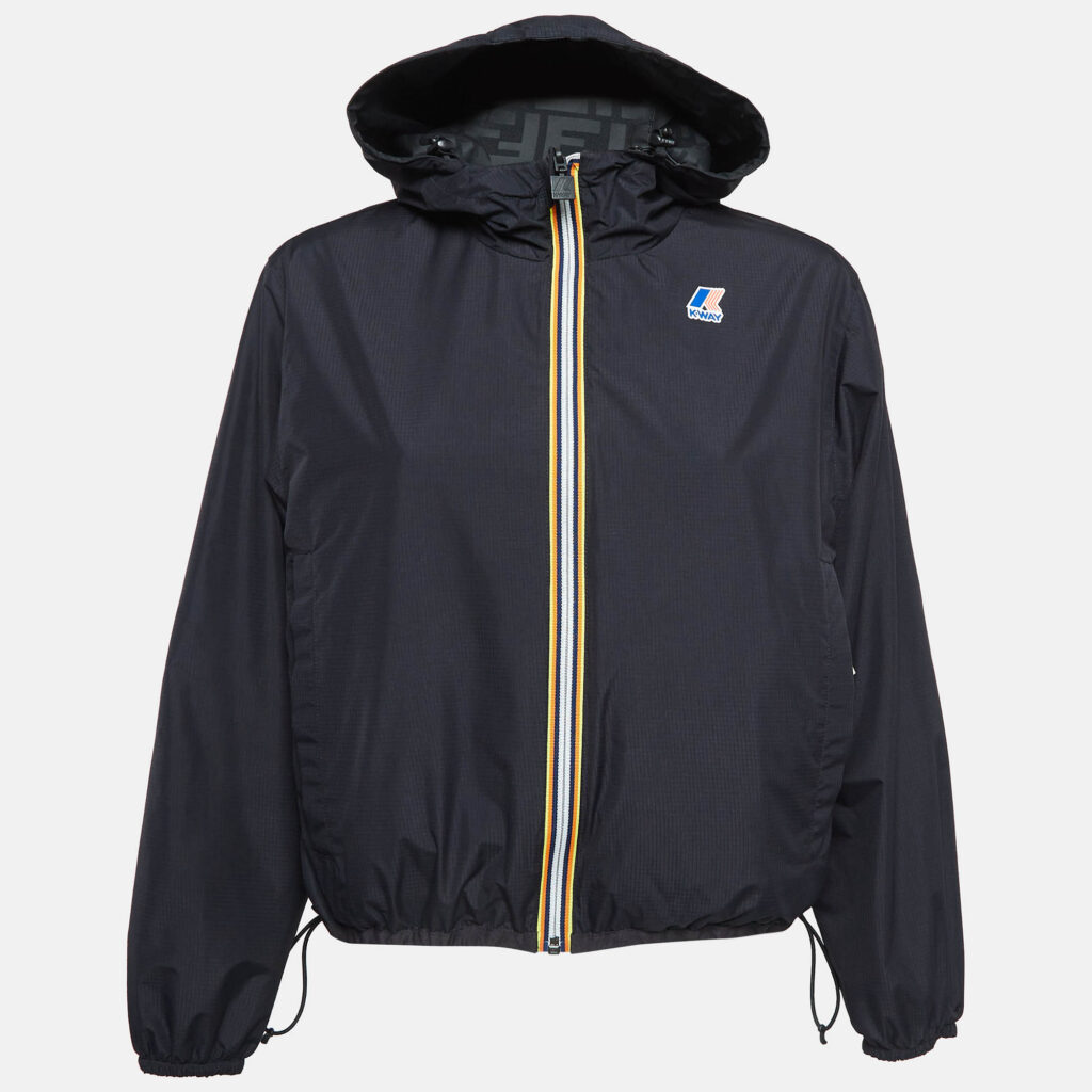 Fendi x K-Way Black Synthetic Reversible Bomber Jacket XS
