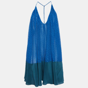 Fendi Blue/Green Textured Crepe Halter Neck Top S