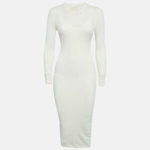 Fendi Off White Monogram Jacquard Stretch Knit Long Sleeve Maxi Dress S