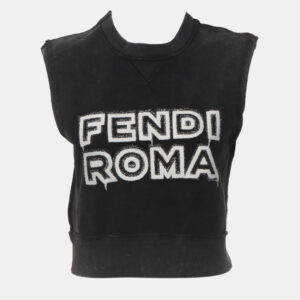 Fendi by Marc Jacobs Grey Cotton, Elastane Sleeveless Distressed Crop Top XS