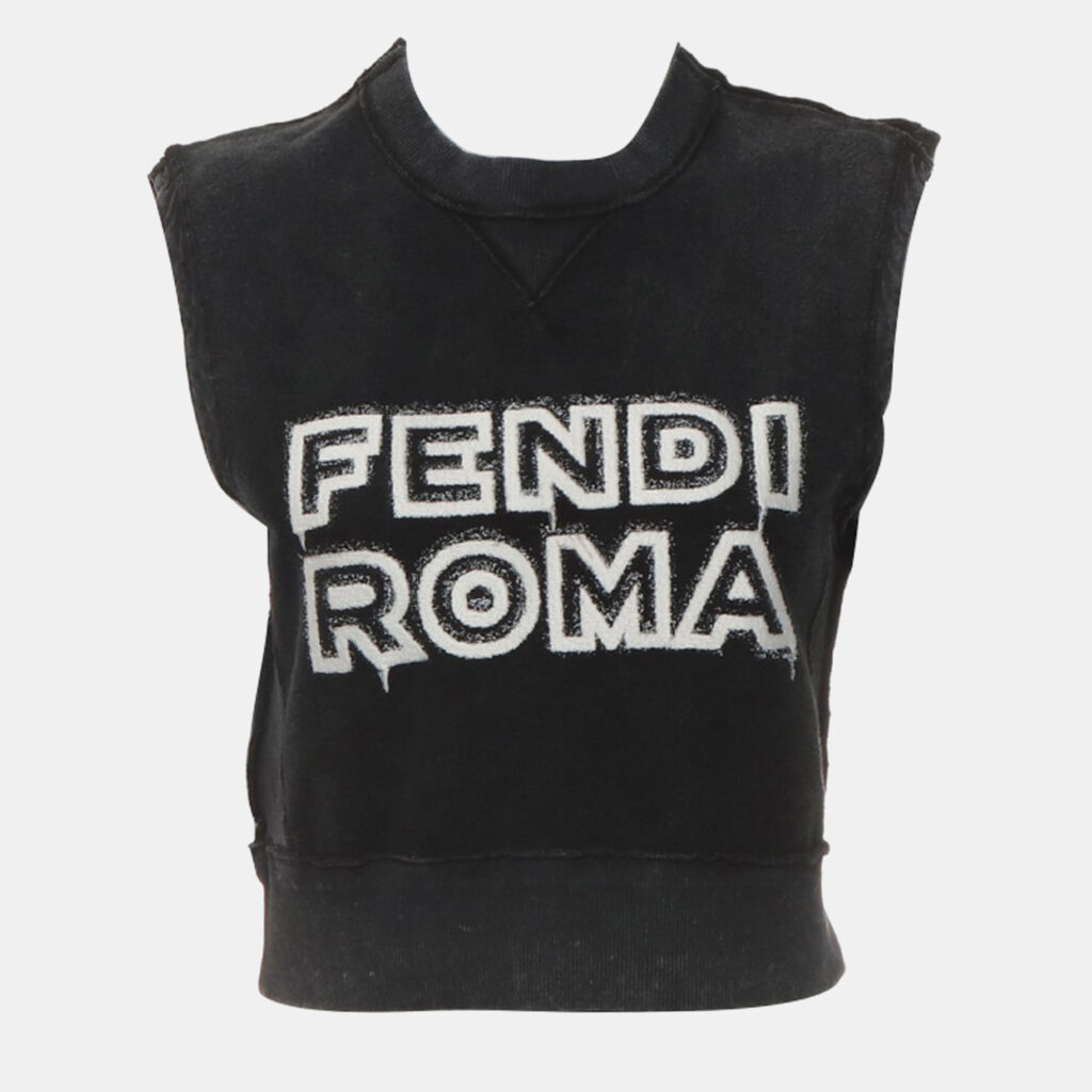 Fendi by Marc Jacobs Grey Cotton, Elastane Sleeveless Distressed Crop Top XS