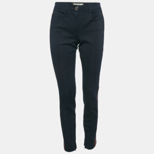 Fendi Navy Blue Pique Jersey Logo Band Detail Trousers S