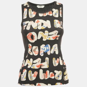 Fendi Black Printed Technical Jersey Tank Top S