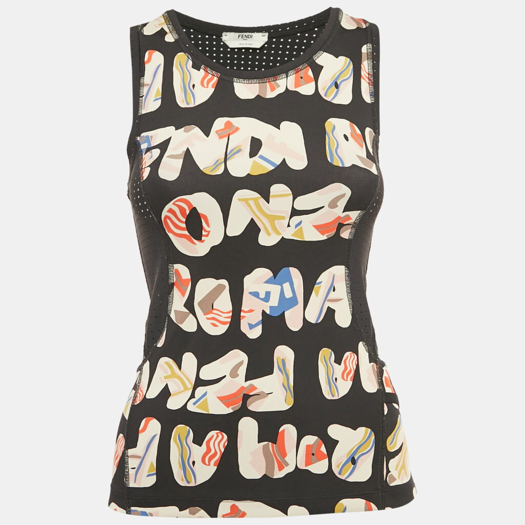 luxury-women-fendi-used-clothes-p1109049-003 Fendi Black Printed Technical Jersey Tank Top S
