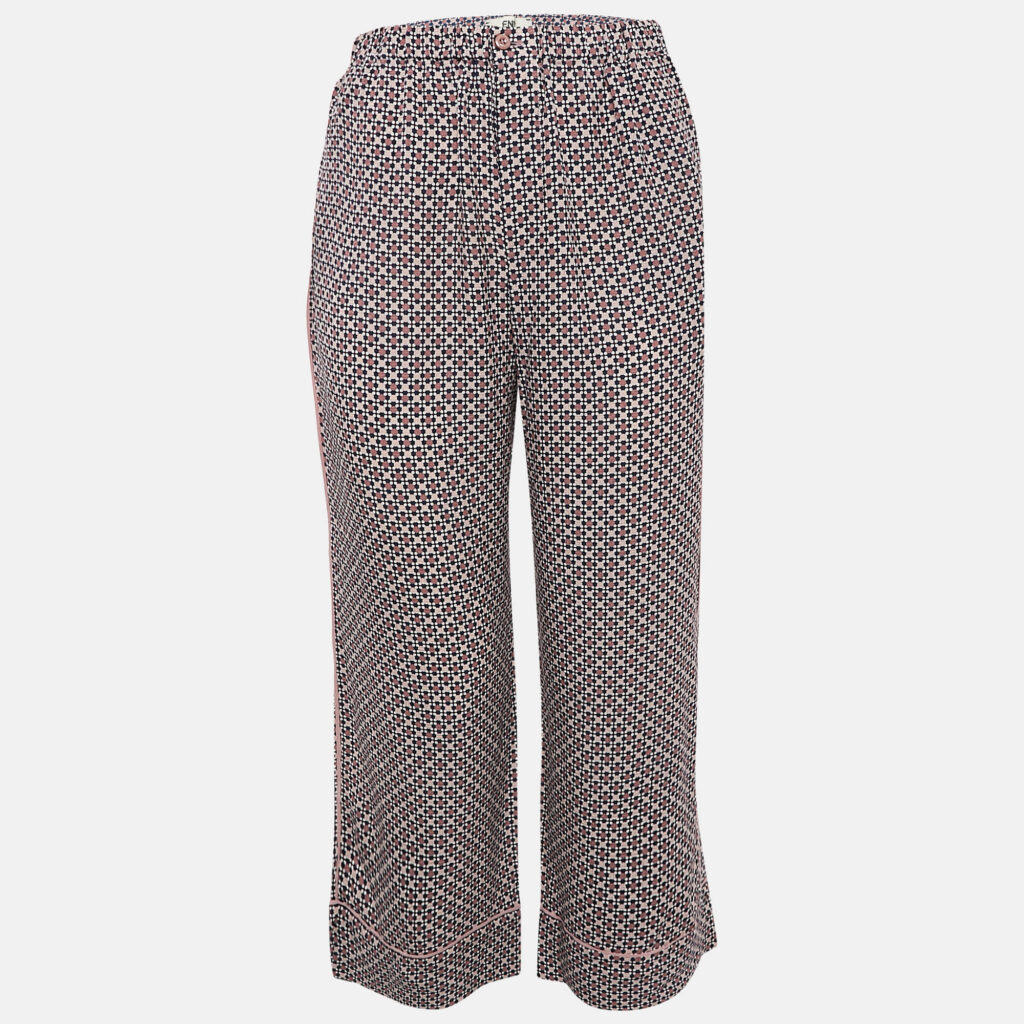 luxury-women-fendi-used-clothes-p1110279-001 Fendi Multicolor Printed Silk Straight Leg Pants S