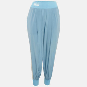 Fendi Blue Silk Side Stripe Detail Pleated Joggers S