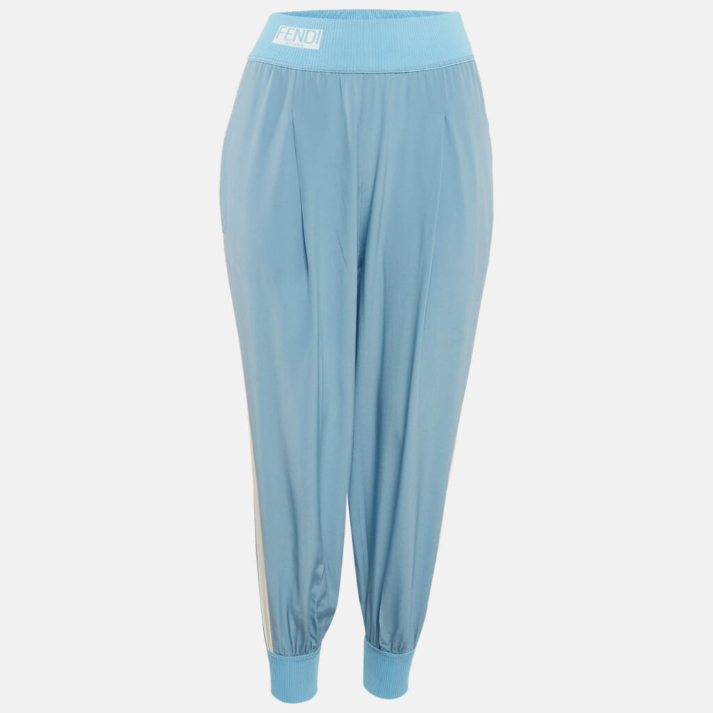 luxury-women-fendi-used-clothes-p1115517-001 Fendi Blue Silk Side Stripe Detail Pleated Joggers S