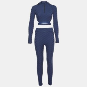 fendi navy blue ff logo jersey crop top & leggings set s/m