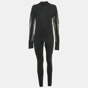 Fendi Black FF Logo Print Jersey Trimmed Jumpsuit M
