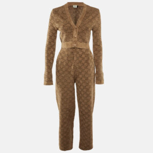 fendi brown jacquard knit cardigan and trousers set m/s