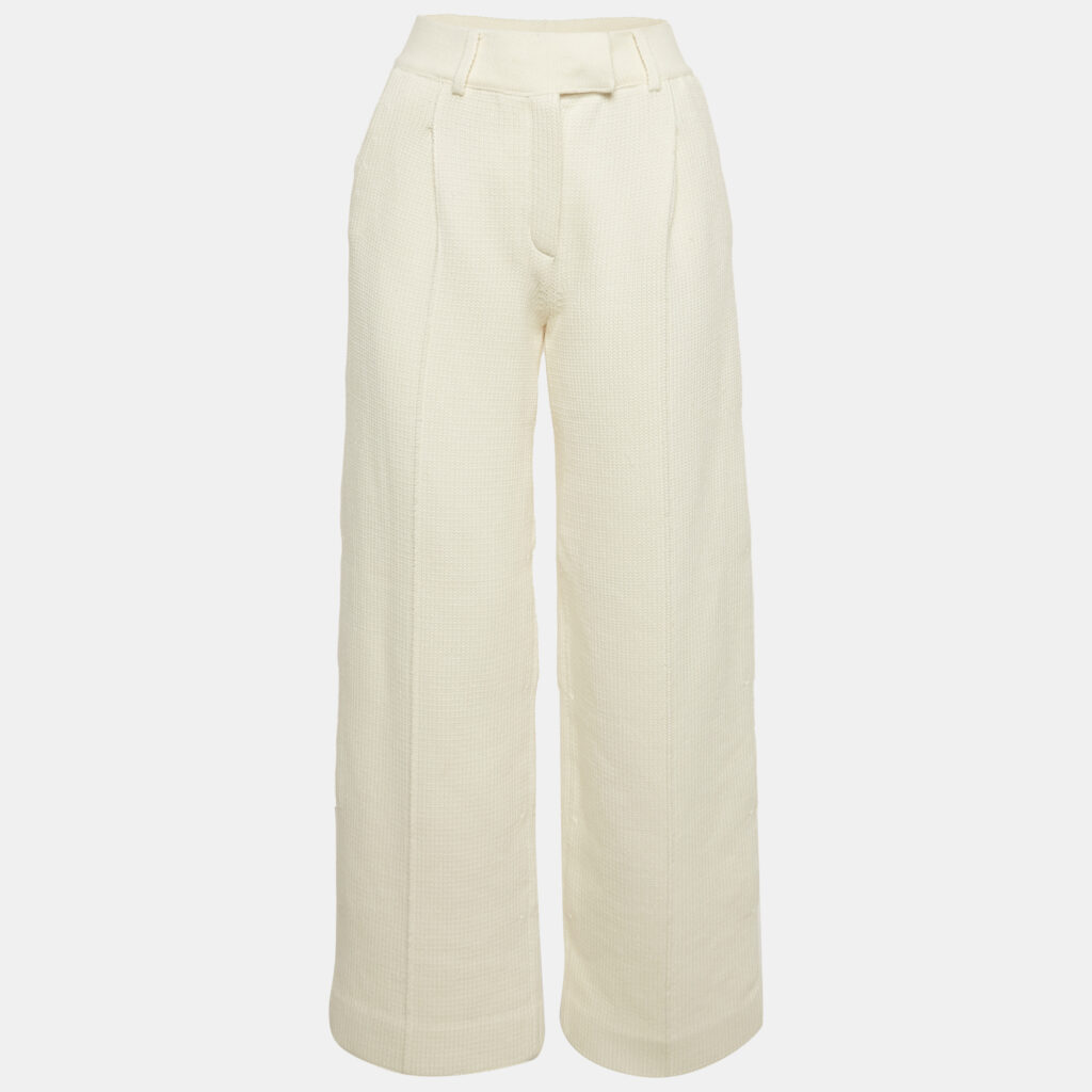 luxury-women-fendi-used-clothes-p1142394-001 Fendi Beige Cotton Knit Wide-Leg Trousers S