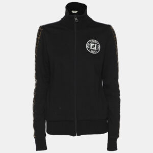 Fendi Black Cotton Knit Fendi Logo Track Jacket S