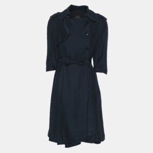 fendi navy blue silk belted dress s