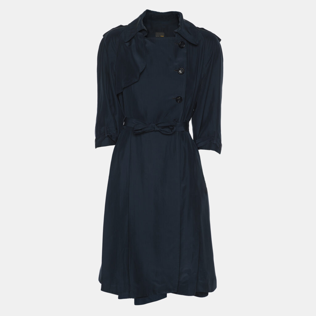 luxury-women-fendi-used-clothes-p1151749-001.jpg Fendi Navy Blue Silk Belted Dress S