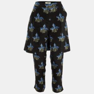 Fendi Black Floral Print Silk Overlay Trousers S