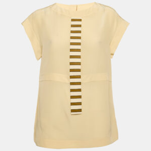 Fendi Cream Silk Faux Tie Detail Top M