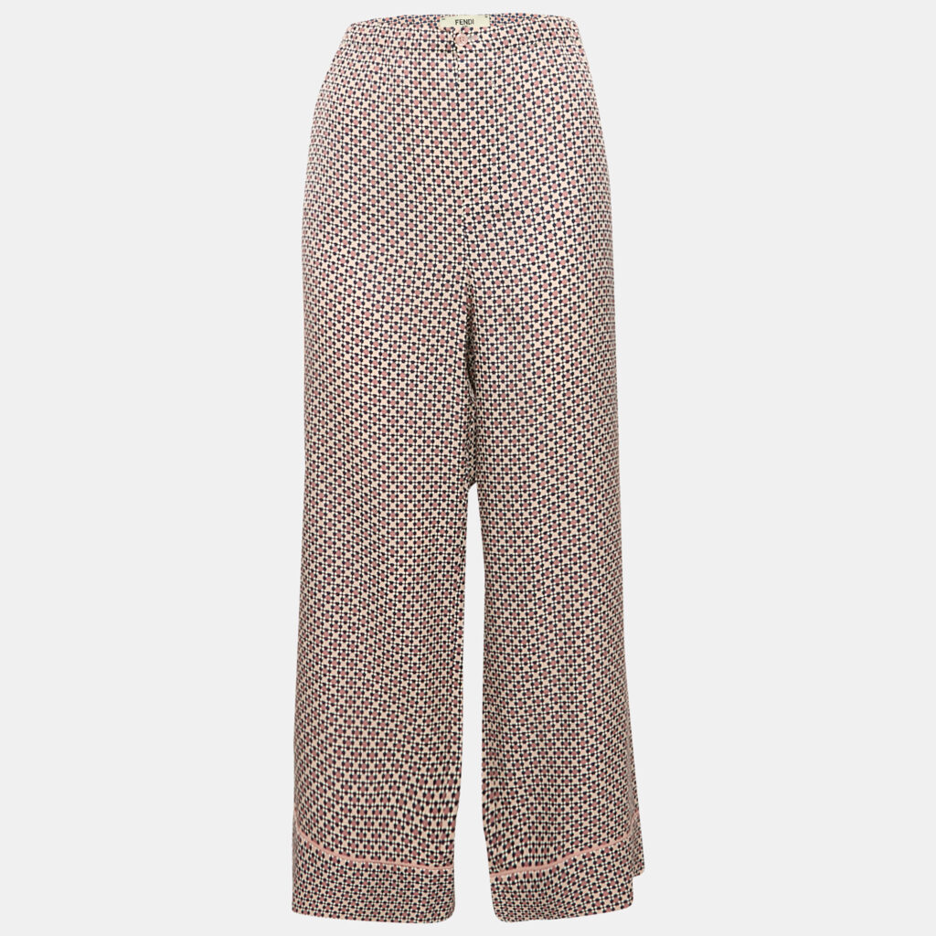 luxury-women-fendi-used-clothes-p1155167-003 Fendi Multicolor Printed Silk Wide Leg Trousers M