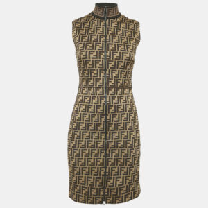 Fendi Brown FF Zucca Jacquard Sleeveless Mini Dress S