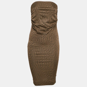 Fendi Brown Monogram Jacquard Knit Ruched Midi Dress S