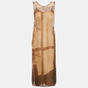 Fendi Brown Silk Byssus Column Midi Dress S