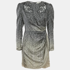 Fendi Black Floral Print Fading Silk Lace Trim Mini Dress S