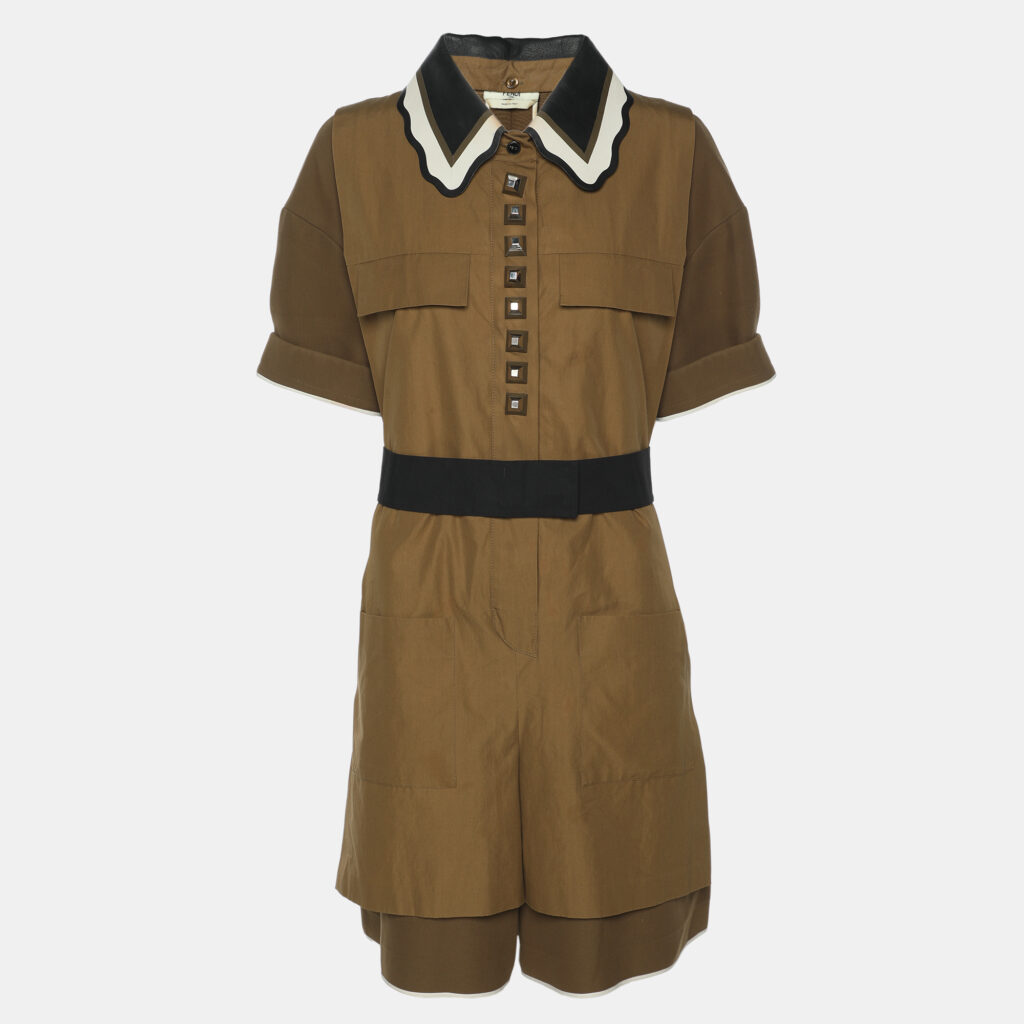 Fendi Brown Cotton Belted Jumpsuit M