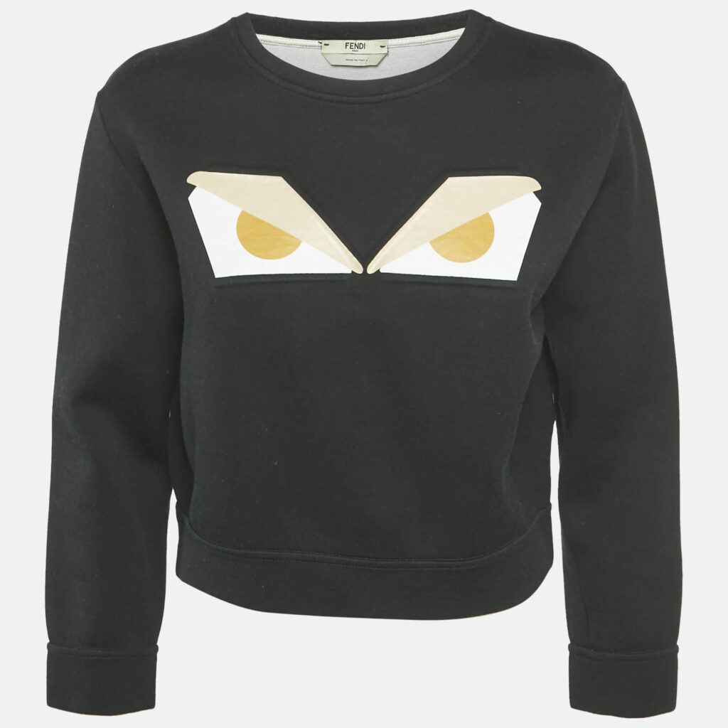 Fendi Black Cotton Monster Eye Print Cropped Sweatshirt S