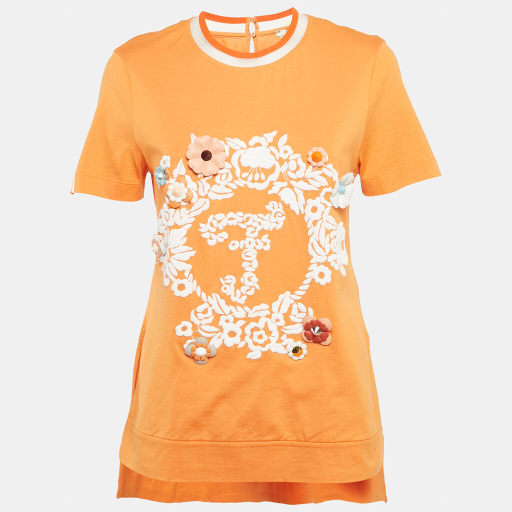 luxury-women-fendi-used-clothes-p1170162-002 Fendi Orange Cotton Flowerland Embroidered T-Shirt S