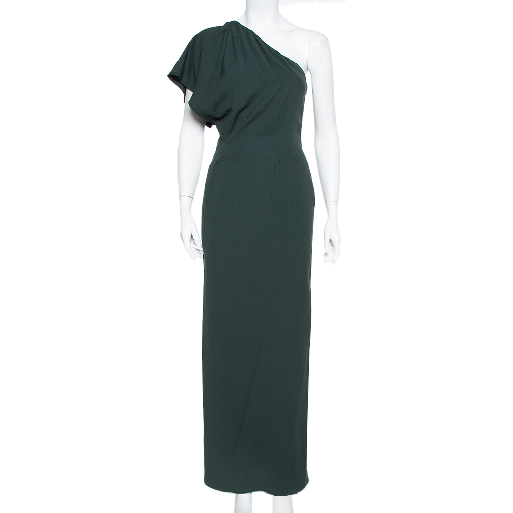 luxury-women-fendi-used-clothes-p386788-008 Fendi Dark Green Crepe One Shoulder Maxi Dress S