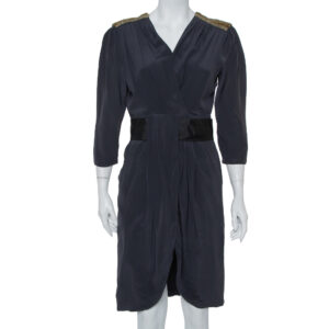 Fendi Dark Green Silk Embellished Detail Draped Mini Dress M