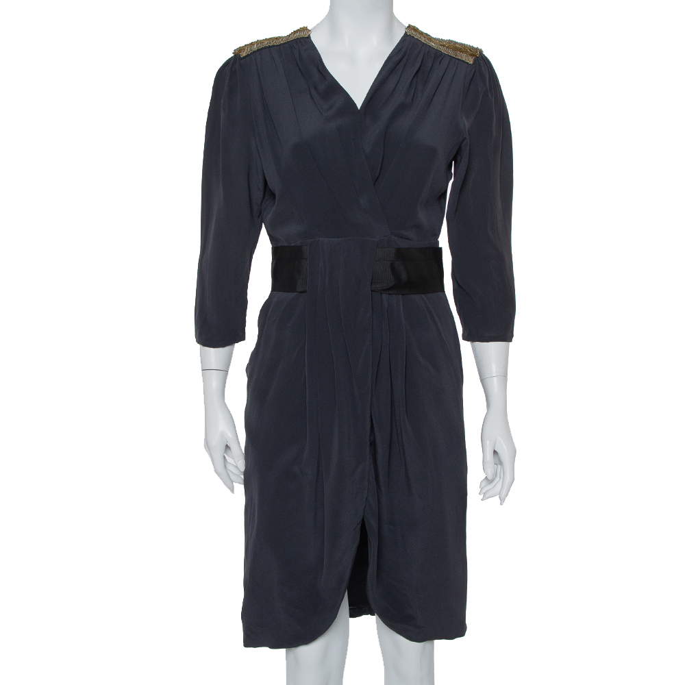 luxury-women-fendi-used-clothes-p396682-007 Fendi Dark Green Silk Embellished Detail Draped Mini Dress M