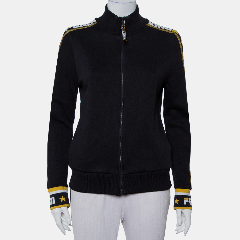 luxury-women-fendi-used-clothes-p418903-010 Fendi Black Knit Zipper Front Sweatshirt L