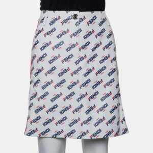 Fendi White Allover Fendi Mania Logo Leather Mini Skirt M
