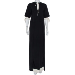 Fendi Black Crepe Contrast Trim Front Slit Detail Long Dress M