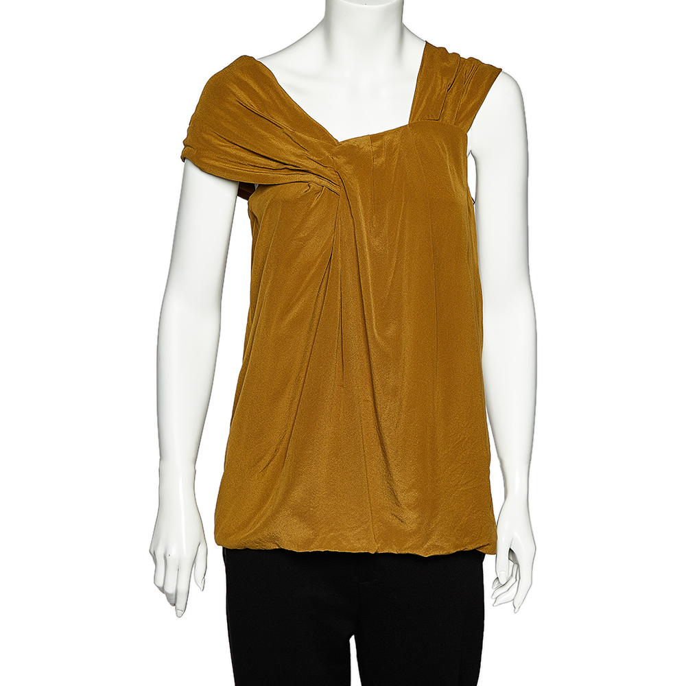luxury-women-fendi-used-clothes-p500080-002 Fendi Olive Green Silk Draped Sleeve Detail Top M