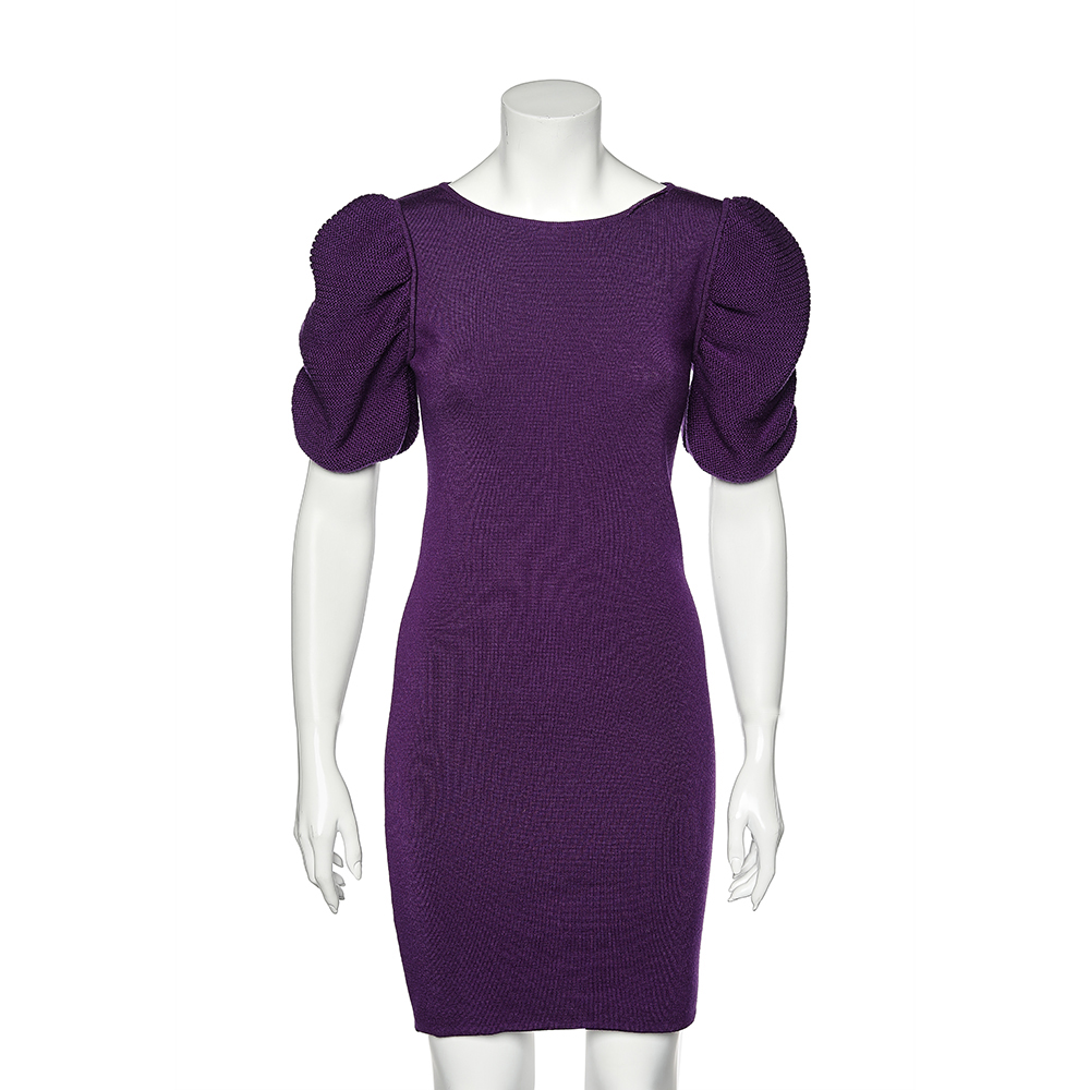 luxury-women-fendi-used-clothes-p573401-001-2 Fendi Purple Wool Puff Sleeve Dress S