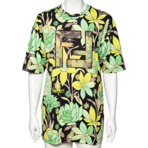 Fendi Multicolored Floral Printed Cotton FF Motif Detailed T-Shirt M
