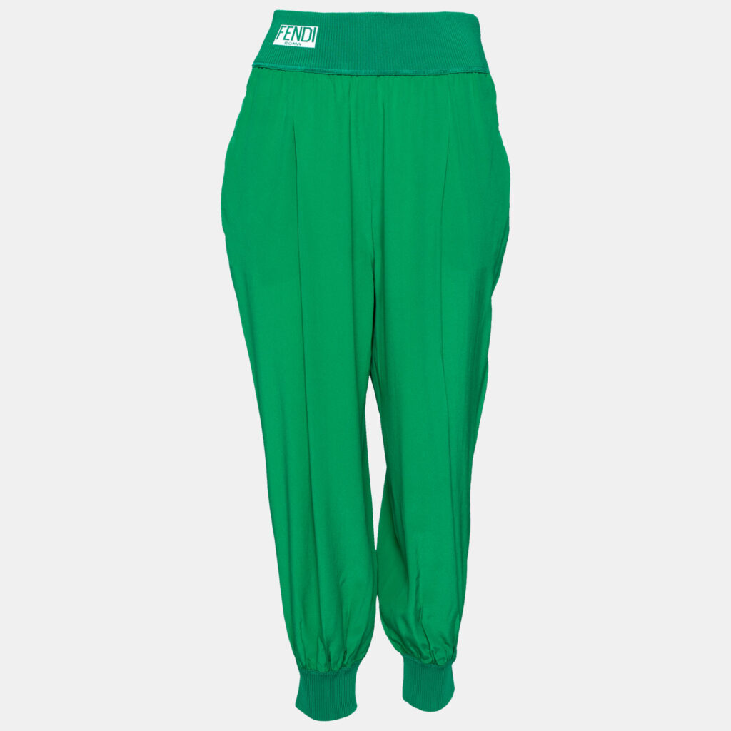 luxury-women-fendi-used-clothes-p627626-005-2 Fendi Green Silk & Rib Knit Trimmed Pants M